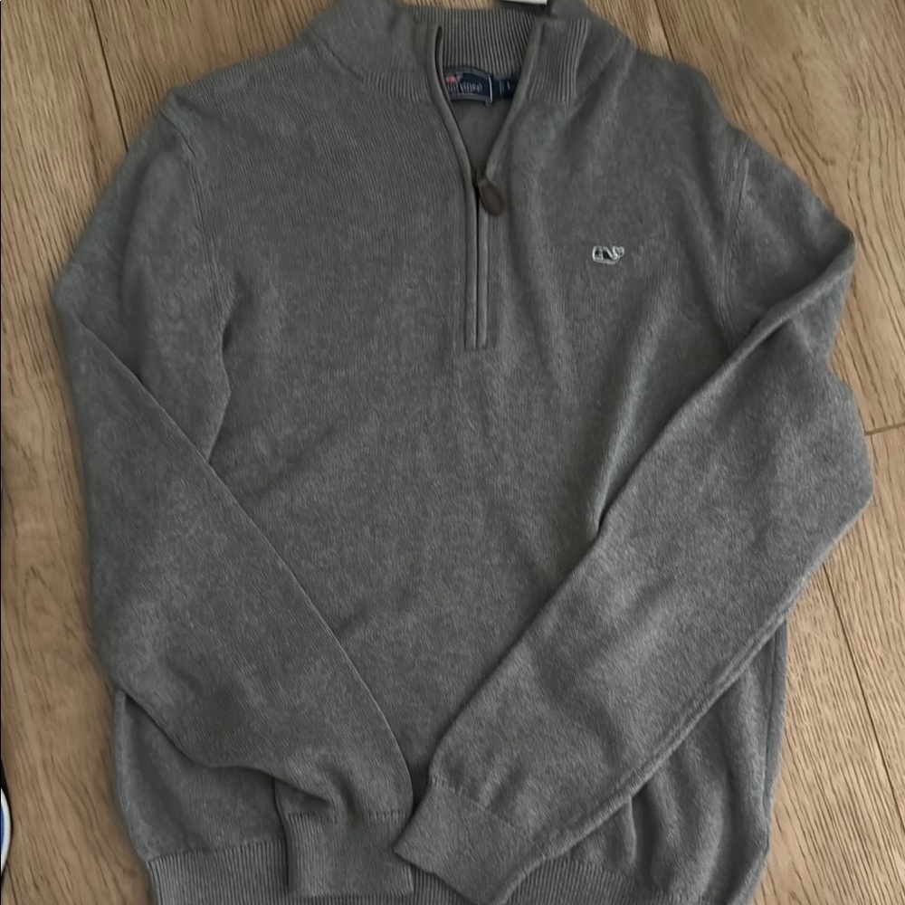 Vineyard Vines Gray Zip Up Sweater with Ribbed Cuffs